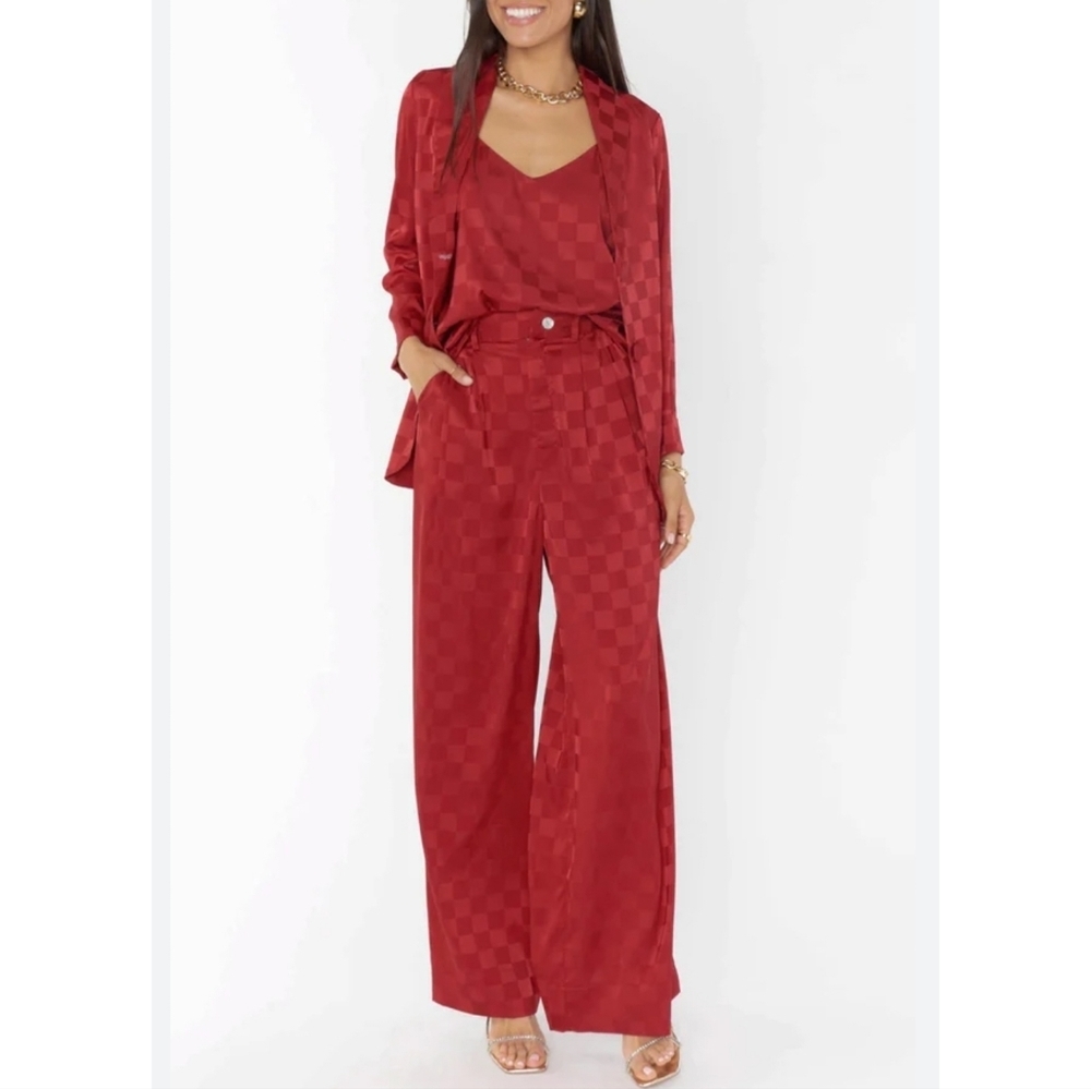 Show Me Your Mumu Red Checker Wide Leg Trousers